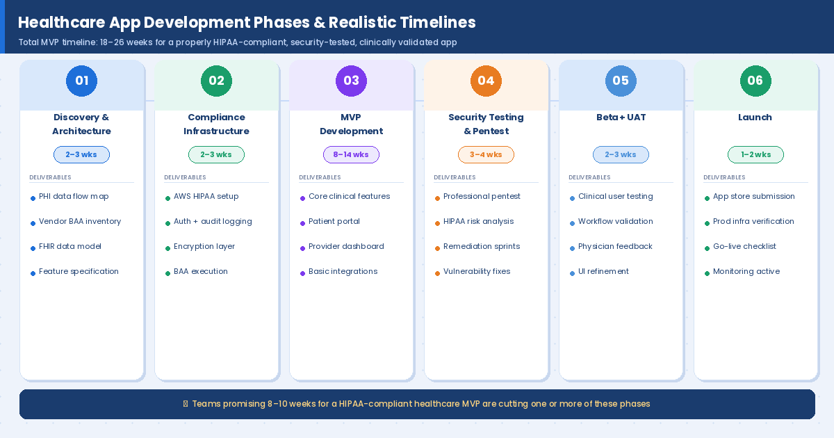 How to Build a Healthcare App in the USA: Complete 2026 Guide 4 hc03 development phases
